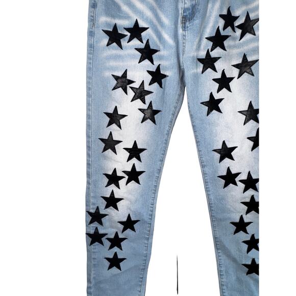 Unbranded Amiri-Style Star Patch Jeans - Size 30 (Measured) Light Wash Denim - Picture 2 of 6